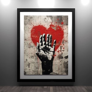 Graffiti Wall Art Original, Love Heart Hand Poster, Printable Poster, Digital Download