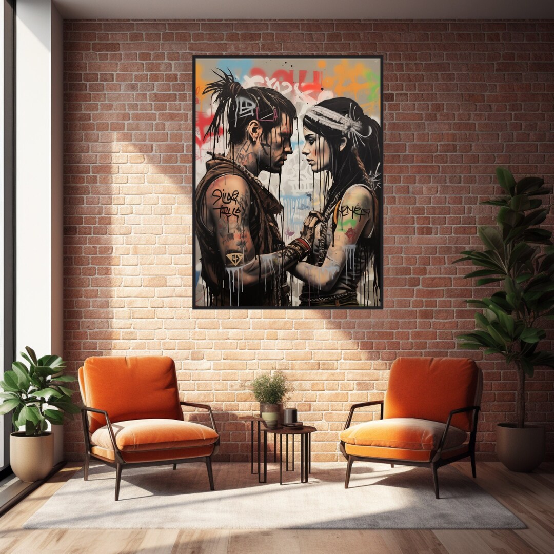 Graffiti Wall Art Romance Love Themed Print, Modern Wall Decor, Couples