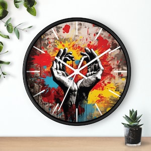 Unique Wall Clock, Graffiti Style Timepiece, 10&quot; x 10&quot;, Contemporary, Wooden Kitchen Clock in Different Variations