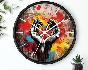 Unique Wall Clock, Graffiti Style Timepiece, 10" x 10", Contemporary, Wooden Kitchen Clock in Different Variations