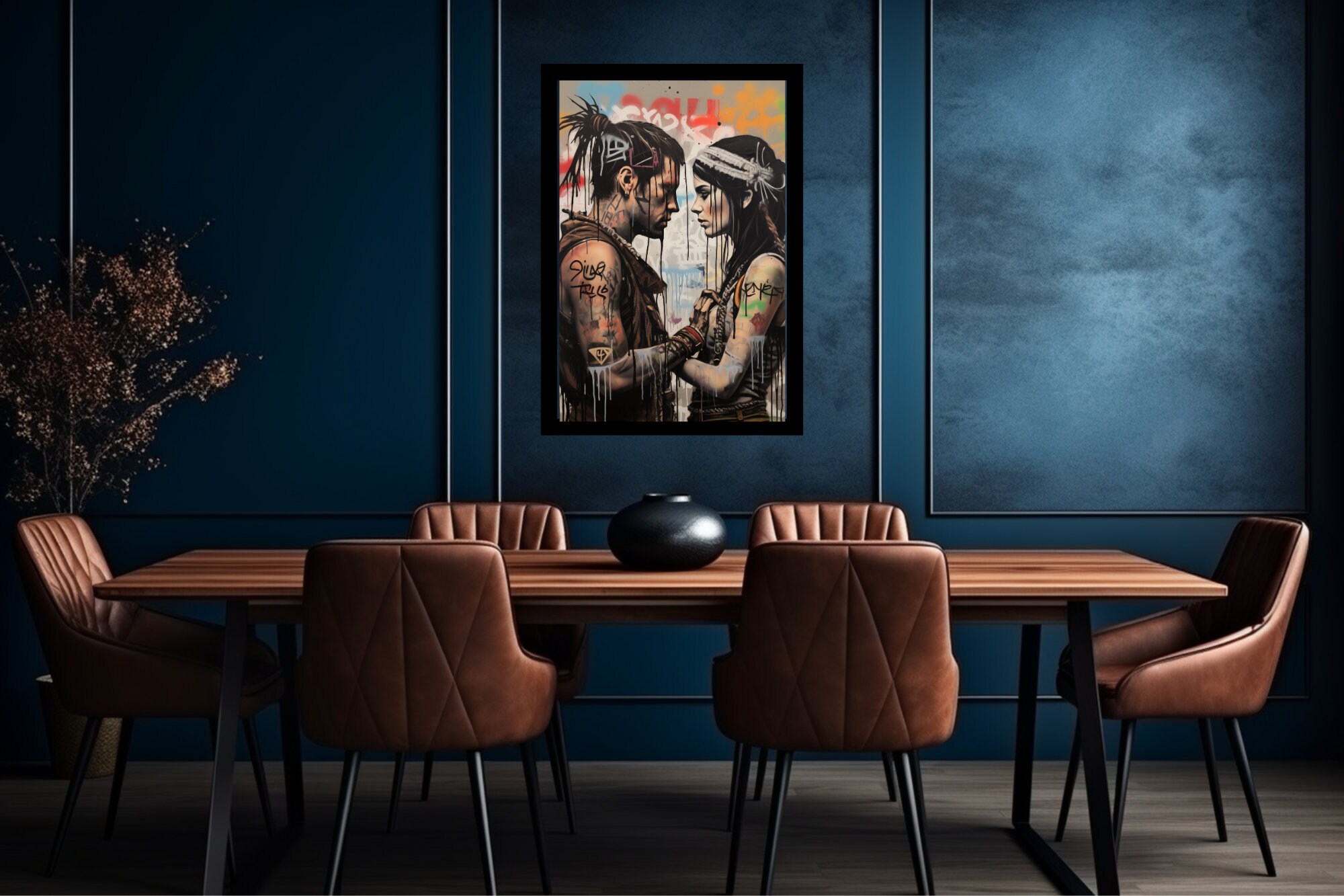 Graffiti Wall Art Romance Love Themed Print, Modern Wall Decor, Couples