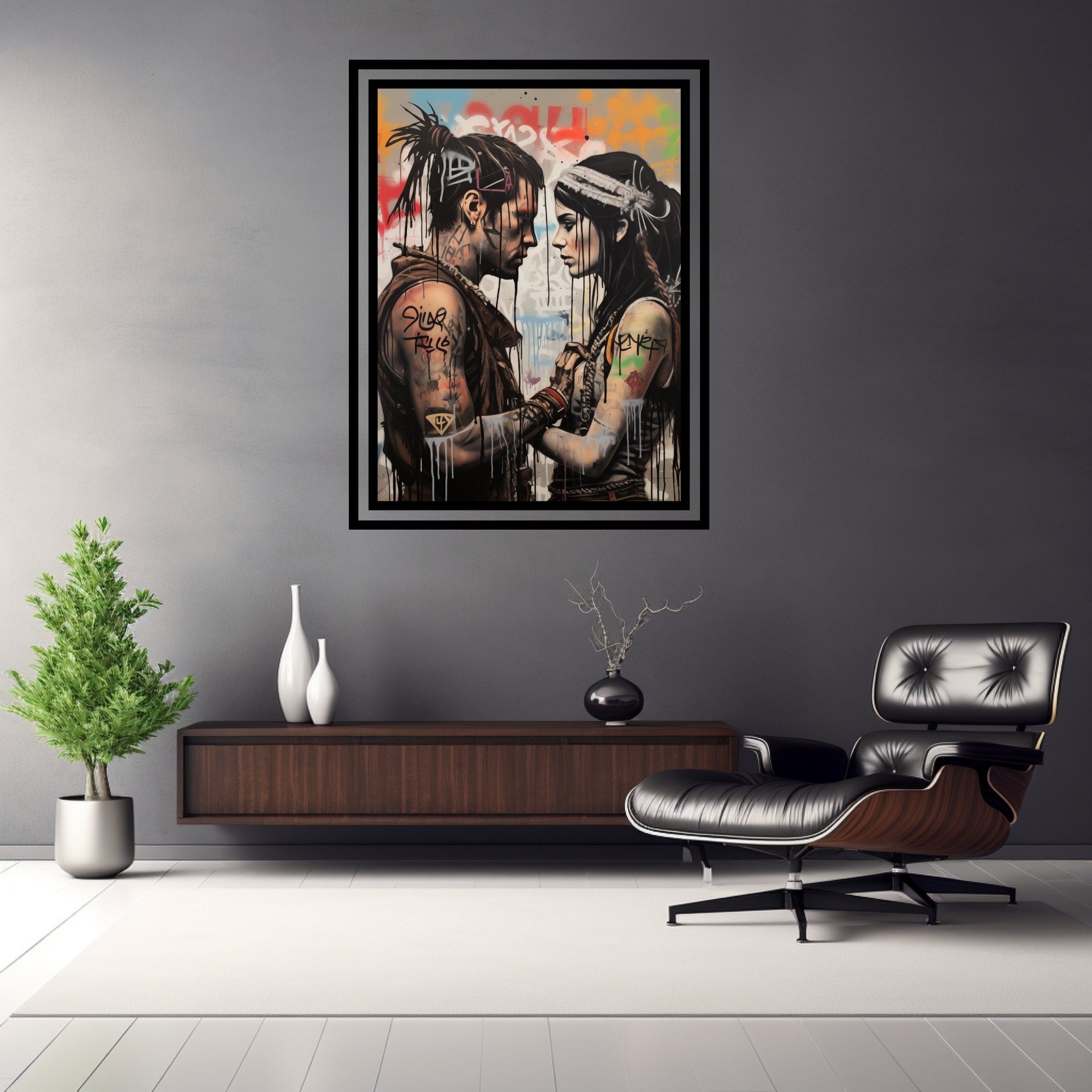 Graffiti Wall Art Romance Love Themed Print, Modern Wall Decor, Couples