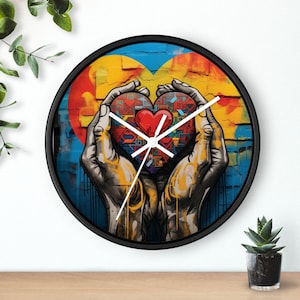 Graffiti Heart Wall Clock: Colorful Urban Art, 10&quot; Wooden Frame