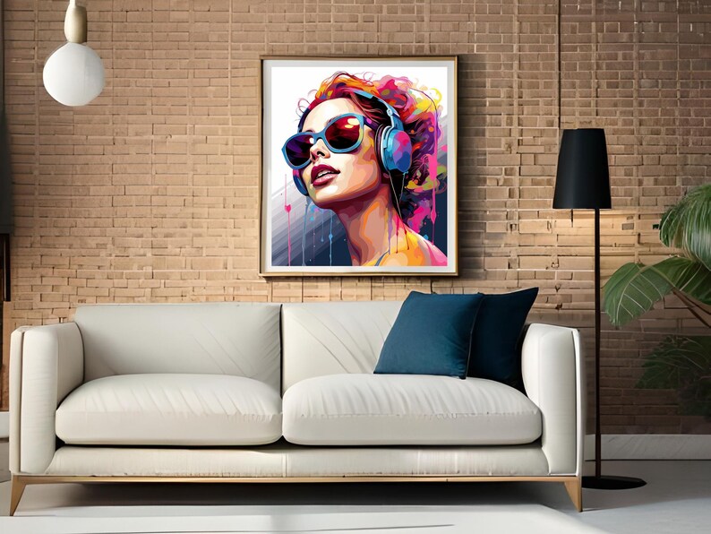 Graffiti Wall Art Headphone Girl Colorful Music Lover's Poster Funky