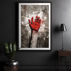 Red Hand Graffiti Art Print: Modern Home Decor (Digital Download)