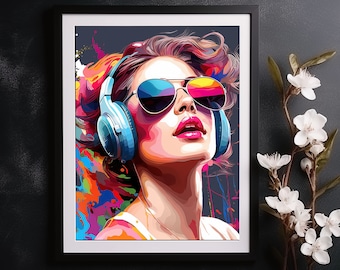 Headphone Graffiti Girl Art Print: Trendy Music Lover Decor (Digital Download)