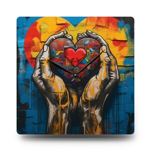 Love Heart Graffiti Wall Clock: Modern Acrylic Art Decor