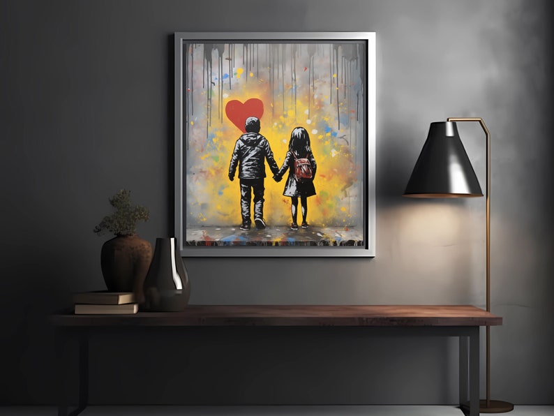 Graffiti Wall Art, Kids Room Decor, Boy and Girl Holding Hands Picture
