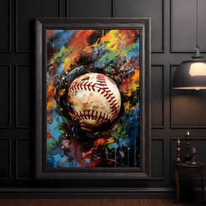 Arte de pared de graffiti original de béisbol, impresiones de carteles de béisbol, decoración de paredes deportivas, decoración de habitaciones para niños, arte de pared digital AI, arte de pared de béisbol