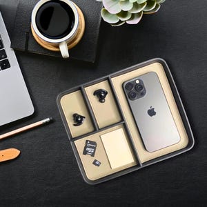 Raven & Moonlight Valet Tray - Modern Desk Organiser and Catchall for Men - Sleek Office Gift - Nightstand Caddy for Phone, Watch, Keys