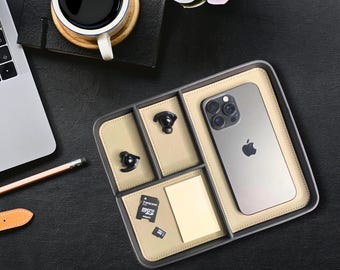 Bandeja de valet Raven & Moonlight: organizador de escritorio moderno y práctico para hombres, regalo elegante para la oficina, organizador de mesita de noche para teléfono, reloj y llaves.