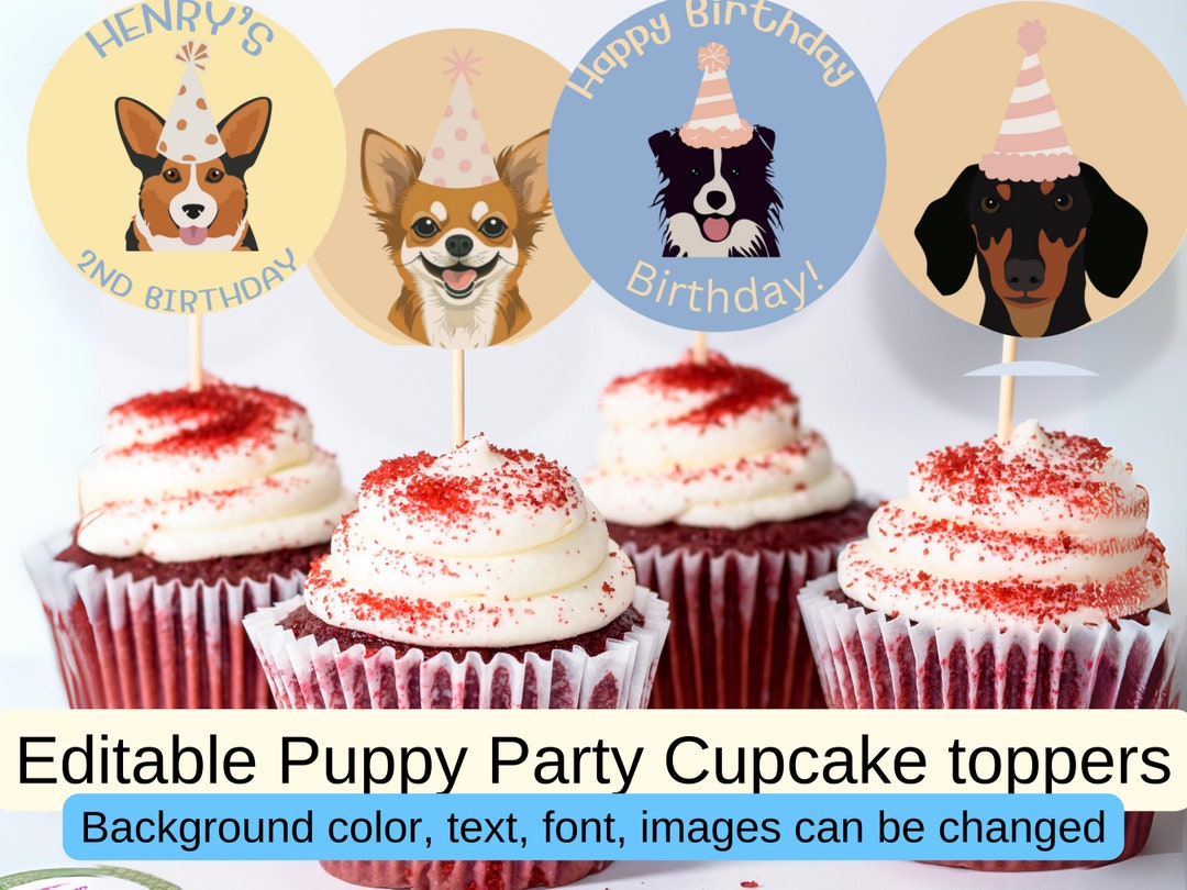 Puppy Party Birthday Cupcake Toppers, Dog Dessert Printables, Puppy Pawty Food Topper Print, Paw ...