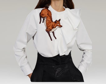 Embroidered fox blouse with ruffles