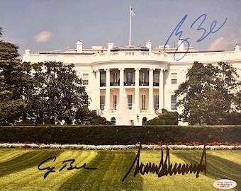 Autographed White House Photo: Bush, Bush Jr., Trump (COA Included)