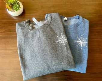 Find Your Path Embroidered Compass Crewneck Sweatshirt