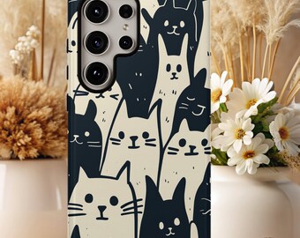 Minimalist Cat Art Phone Case: Black and White Feline Design