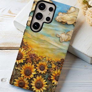 Sunflower Phone Case: Papercraft Floral Design, Impact Resistant