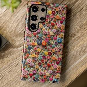 Wildflower Embroidery Phone Case, Floral Aesthetic Cover, iPhone 13 14 15 16 Plus Pro Max, Samsung S23 S24 S25 Ultra, Pixel 8 9