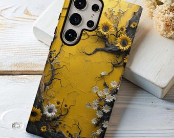 Funda para teléfono con diseño floral de girasol y margaritas, resistente a los impactos