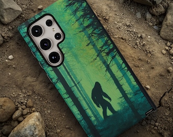 Green Bigfoot Phone Case, Sasquatch Forest Design