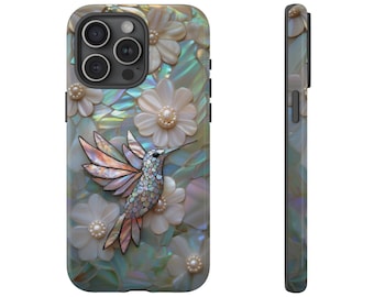 Mother of Pearl Hummingbird Phone Case: Iridescent Stained Glass Style