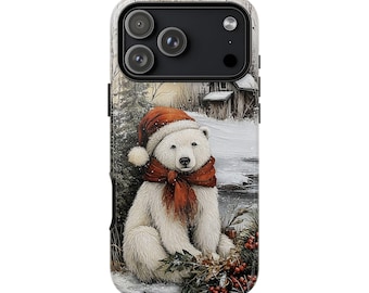 Winter Polar Bear Phone Case, Christmas Phone Cover; Pixel, Galaxy, iPhone