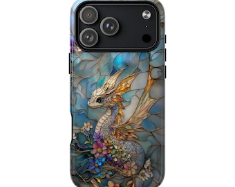 Stained Glass Dragon iPhone Case, Floral MagSafe Compatible