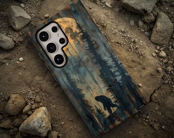 Rustic Sasquatch in Forest Tough Phone Case, Bigfoot Art; Pixel, Galaxy, iPhone Magsafe