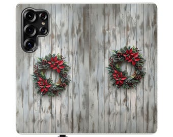 Christmas Wreath Flip Case - Xmas Wallet Case; Samsung Galaxy, iPhone