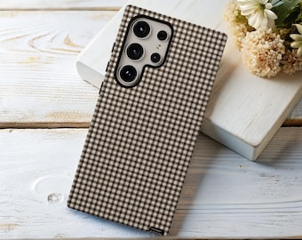 Stylish Gingham Phone Case, Espresso Brown Plaid Tough Cases; Pixel, iPhone, Galaxy