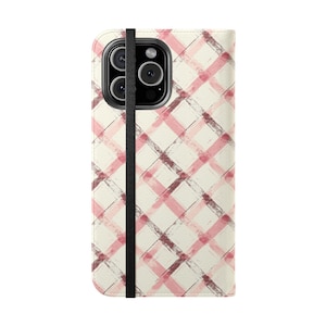 Funda tipo cartera con tapa de piel sintética con diseño de cuadros shabby chic, con soporte incorporado, para Samsung Galaxy y iPhone