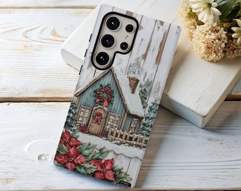 Rustic Christmas Cabin, Winter Holiday Phone Cover; Pixel, Galaxy, iPhone