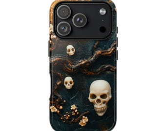 Floral Skulls Phone Case, Halloween Phone Cover