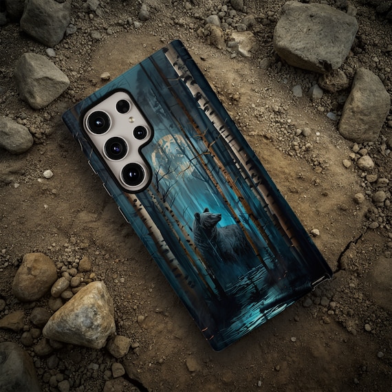 Rustic Wood Bear Phone Case: Impact-Resistant Polycarbonate