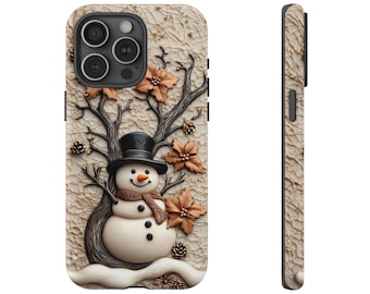 Snowman Christmas Tough Phone Case: Floral Holiday Cover