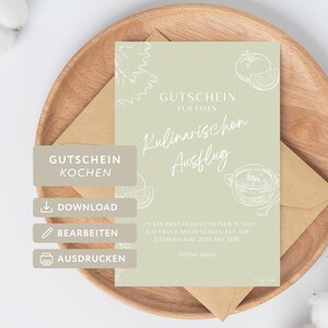 Vale regalo para una excursión culinaria | Personalizable | Hazlo tú mismo | Imprimible