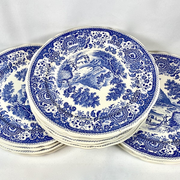 Villeroy and Boch Burgenland 10" Dinner Plates | Blue & White Transferware 1960s Porcelain Plates | Now Available in Sets of 4