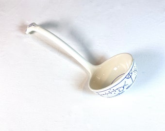 Vintage Soup Ladle Boch Copenhague | Large Soup Serving Spoon for a Tureen | Ironstone Ceramic Blue Transferware