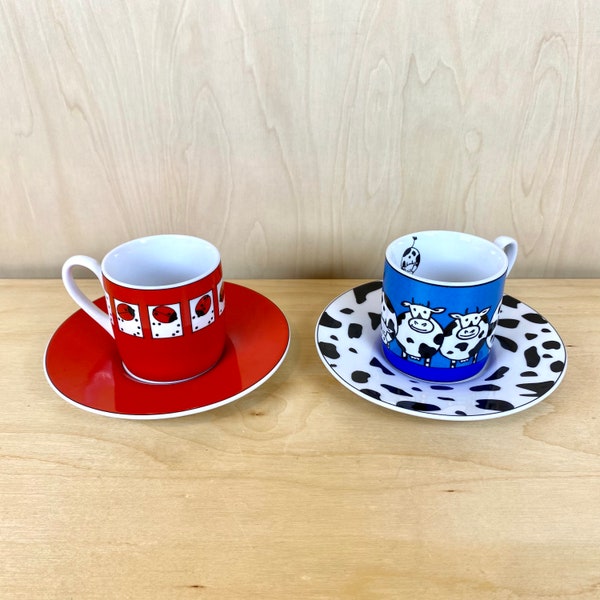 Konitz Espresso Cups & Saucers | Germany Demi-Tasse Cups | Cow + Lady Bug Motifs