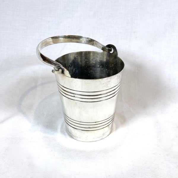 Vintage Silver Plate Small Ice Bucket with Handle | Art Deco Barware Accessories