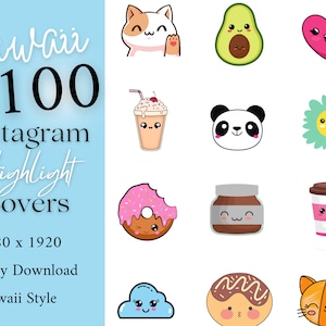 100 Kawaii Instagram Highlight Covers, Leuke Instagram Stories iconen, Kleurrijke knoppen, Cartoon covers, Leuke Instagram feed, Kawaii Clipart