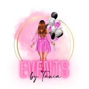 Logotipo de decoración de fiestas, logotipo de organizador de bodas, diseño de globos personalizados, logotipo de dibujos animados dorados