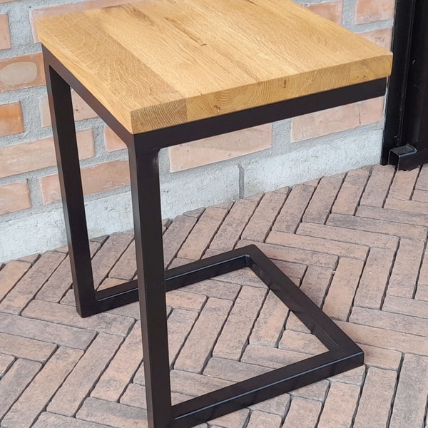 Table industrielle, solide, usine, table basse, table canapé en acier, métal, bois de chêne, noir mat