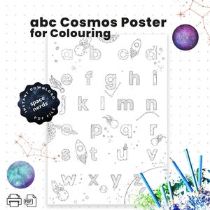 Cartel espacial ABC para colorear / Letras pequeñas para colorear en casa / Alfabeto Cartel del aula Letras preescolares / Montessori para colorear ABC