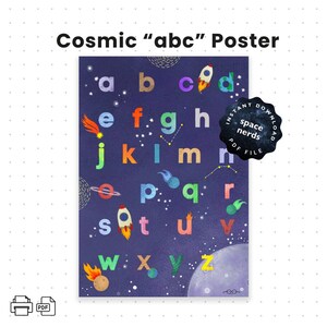 ABC Espacio Cartel Letras Pequeñas / Alfabeto Espacial Cartel Educativo Educación en el Hogar / Arte Educativo de la Pared / Aula Preescolar Montessori