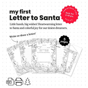 Primera carta a Papá Noel / Carta de Navidad para niños / Carta imprimible a Papá Noel / Actividad navideña / Querido Papá Noel / Descarga instantánea