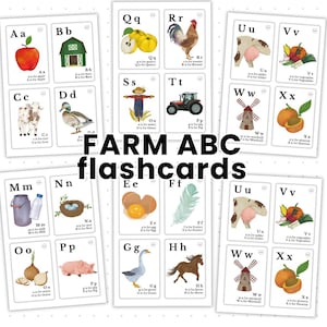 Tarjetas didácticas del alfabeto de animales de granja / Letras mayúsculas y minúsculas / Aprendizaje fonético / Educación en casa / ABC de jardín de infantes / Descarga instantánea