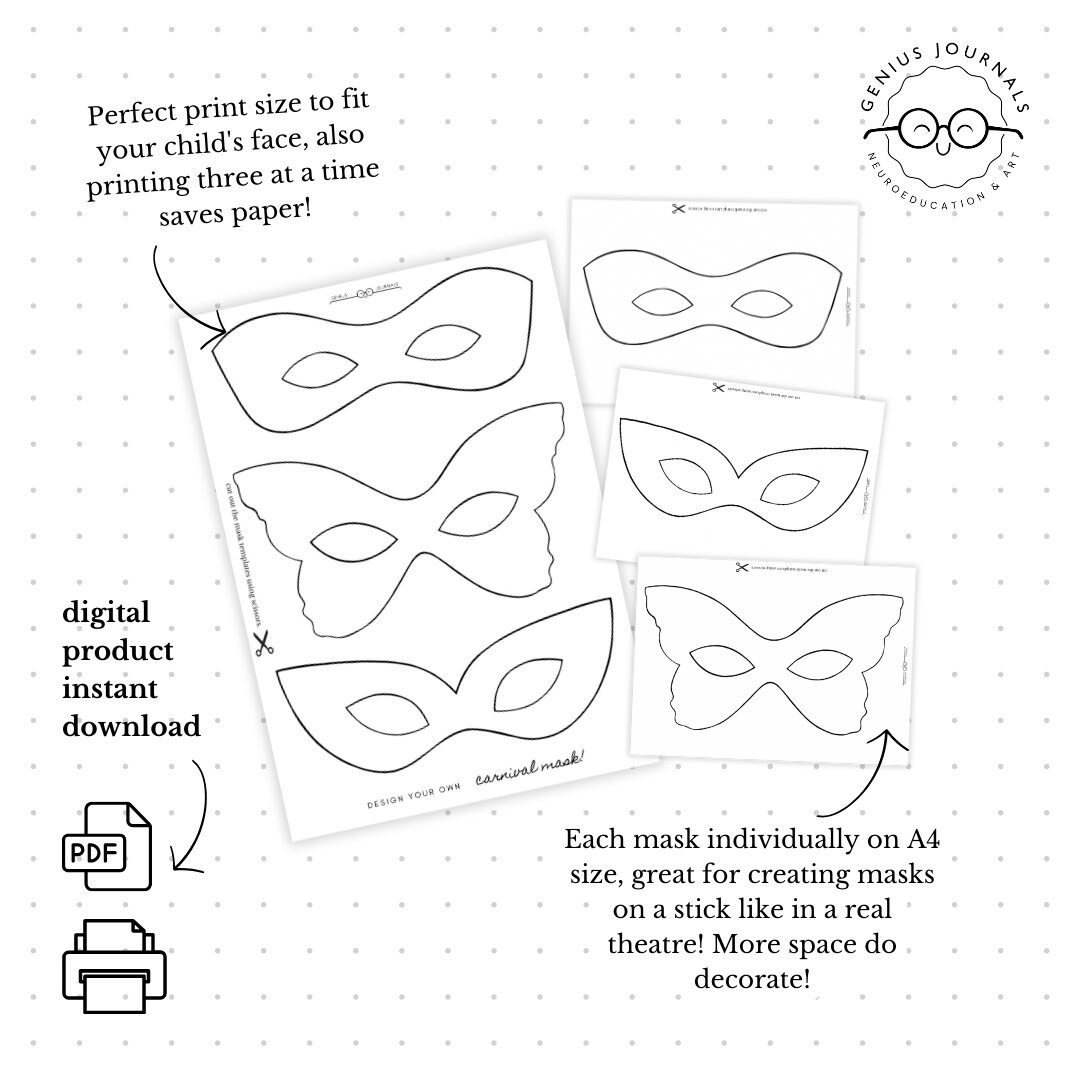 Carnival Mask Printable Cut &amp; Assemble for Kids Costume Party ...