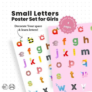 abc Carteles de Letras Pequeñas para Niñas Set / 4 colores / Letras Educación en el Hogar / Alfabeto Aula Cartel Preescolar / Montessori Aula ABC