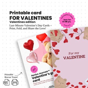 Druckbare Valentinstagskarte - Niedliche Teddybären, zum Ausfüllen und Personalisieren, in zwei Farbversionen, süßes Geschenk für Kinder und Erwachsene